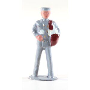 Barclay Manoil Train Conductor Carrying Bag Lead Figure 1950s Vintage Lead Toy